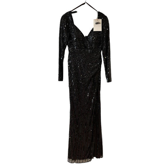 Mac Duggal 5379 High Slit Sequin Dress Long Sleeve Sz 4 Espresso Formal NWT $498 - Picture 9 of 9